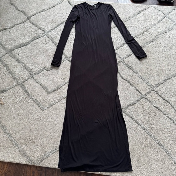 Travis Taddeo Amy maxi black dress long sleeve side slits sexy fitted medium - Picture 6 of 15